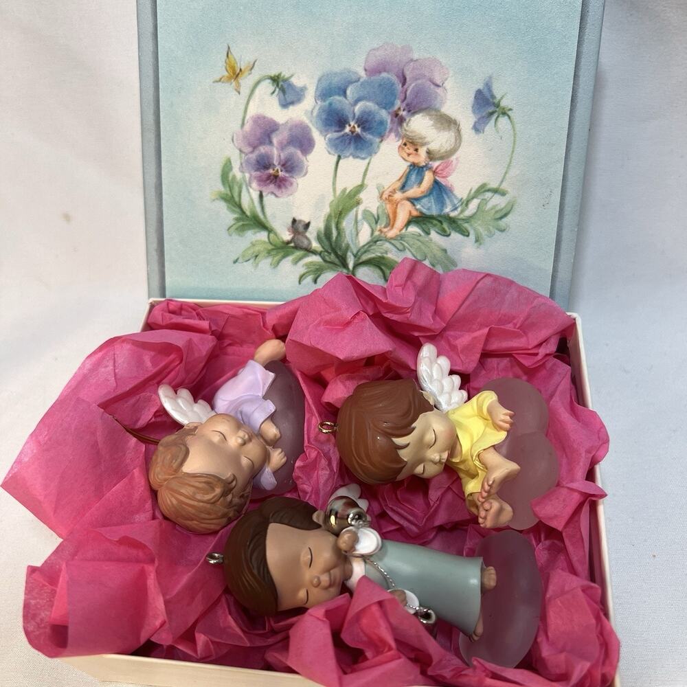 Hallmark Ornaments Lot/3 Mary's Angels Willow 2002 Bell Buttercup 1988 Iris 1991
